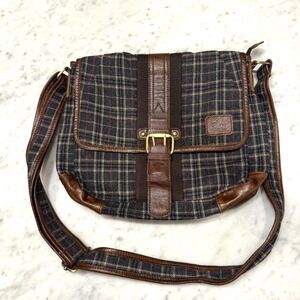 Vintage Carraro Donna Plaid Crossbody Bag Leather Trim Messenger Shoulder Purse